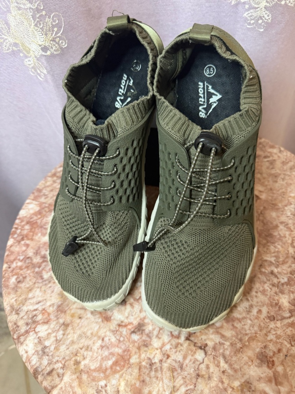 Men's Olive Green Knit Slip-On Sneakers with Quick-Lace